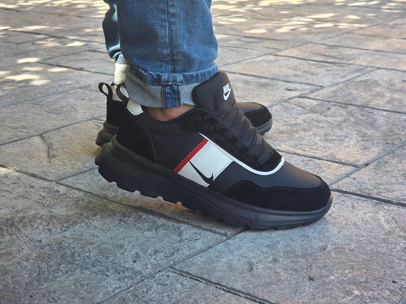 Pantofi casual bărbați Negru cu Alb și Roșu, talpă groasă Cod 504