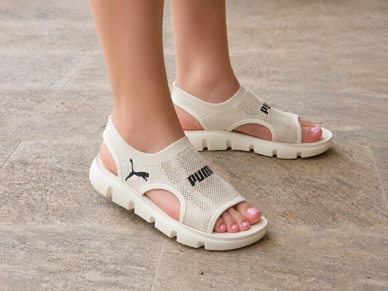 Sandale Damă Crem din Material Tricotat cu Talpă Flexibilă Cod 460