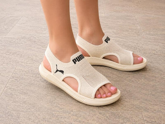 Sandale Damă Bej Tricotate cu Talpă Flexibilă și Design Confort Cod 458